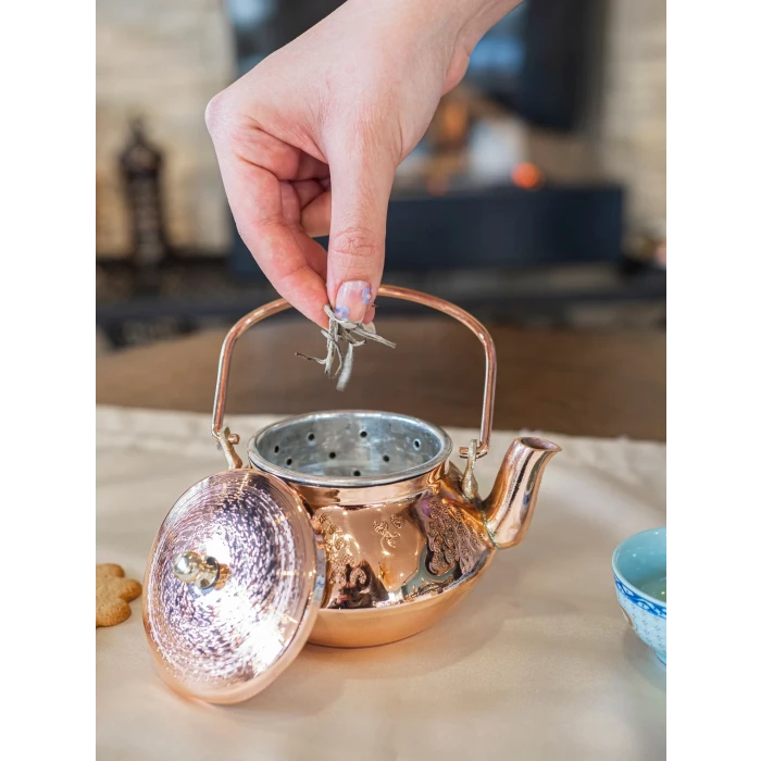 BAKIR ZEN DEMLİK YAPRAK DESENLİ PARLAK BAKIR RENK NO1