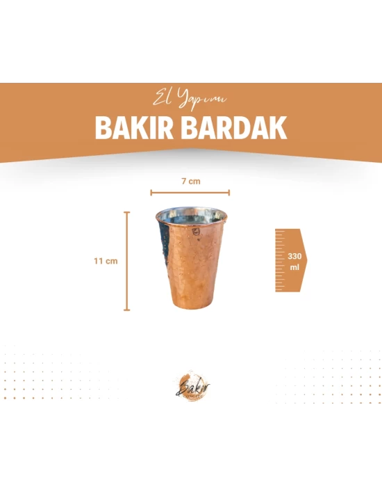 BAKIR BARDAK ÇEKİÇ DÖVMELİ DÜZ MODEL BAKIR RENK