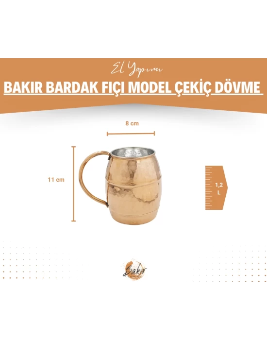 BAKIR BARDAK FIÇI MODEL ÇEKİÇ DÖVME PARLAK BAKIR RENK