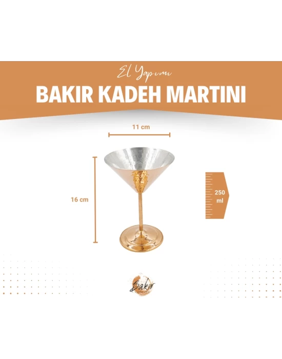 Bakır Kadeh Martini Çekiç Dövme Model Parlak Bakır Renk