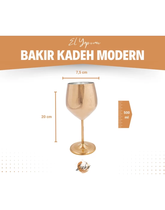 Bakır Kadeh Modern Model Parlak Bakır Renk 2li