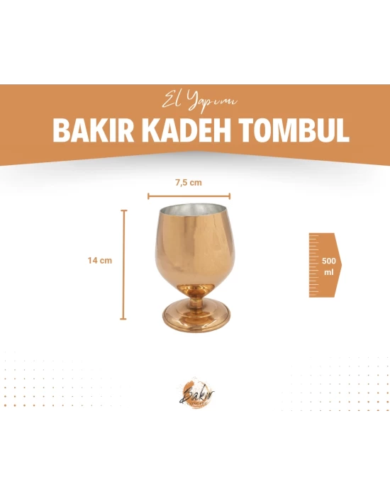 Bakır Kadeh Tombul Model Bakır Renk 2li