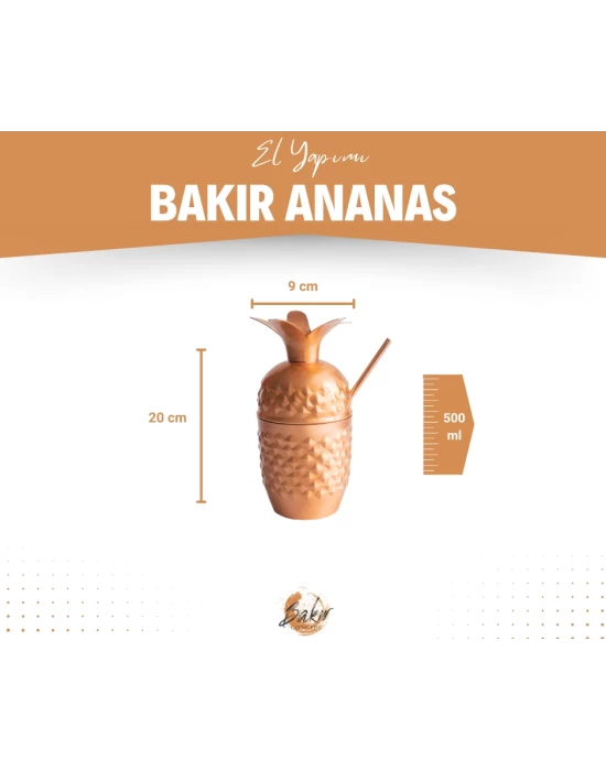 BAKIR KOKTEYL BARDAĞI ANANAS MODEL 2Lİ MAT BAKIR RENK