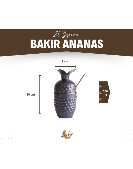 BAKIR KOKTEYL BARDAĞI ANANAS MODEL (2Lİ) OKSİTLİ BAKIR RENK