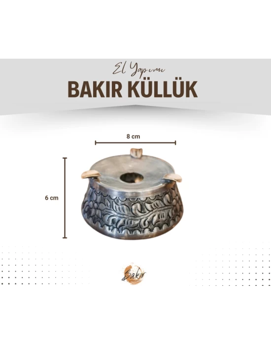 Bakır Kül Tablası Kabartmalı Model Gümüş Renk