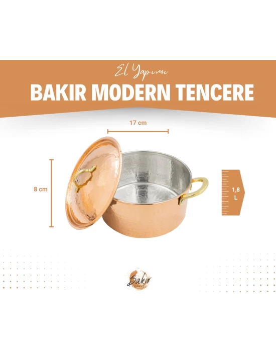 BAKIR MODERN TENCERE DERİN MODEL 17 CM BAKIR RENK