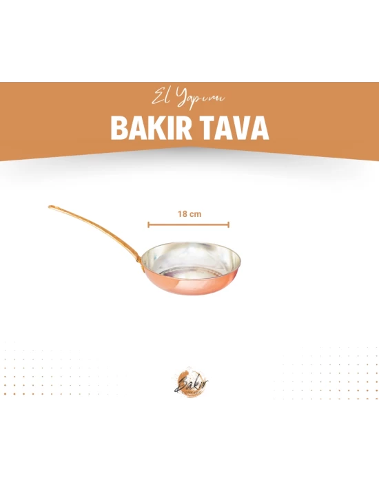 BAKIR TAVA UZUN KULPLU MODERN PARLAK BAKIR RENK 18CM