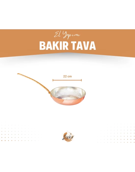 BAKIR TAVA UZUN KULPLU MODERN PARLAK BAKIR RENK 22CM