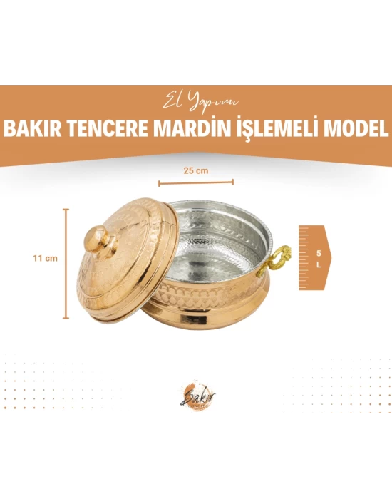 BAKIR TENCERE MARDİN İŞLEMELİ MODEL 5 LİTRE BAKIR RENK