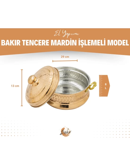 BAKIR TENCERE MARDİN İŞLEMELİ MODEL 8 LİTRE BAKIR RENK