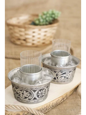 BAKIR EHLİKEYF OYMA NAKIŞ İŞLEMELİ GÜMÜŞ RENK 2li (KALAYLI)