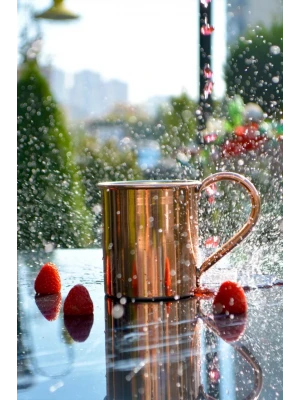 Bakır Kupa Bardak Düz Model Bakır Renk 500 ml 2li