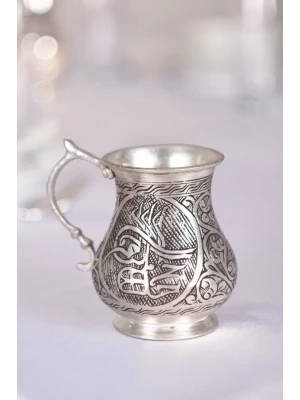 Bakır Ayran Bardağı Oyma Nakışlı Osmanlı Tuğralı 2li
