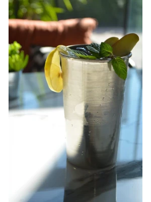 Bakır Bardak Uzun Şerbet Model Gümüş Renk