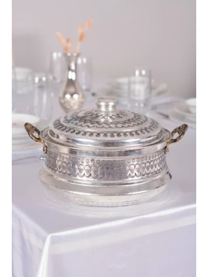 BAKIR TENCERE MARDİN İŞLEMELİ MODEL (5 LİTRE) GÜMÜŞ RENK