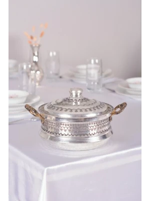 BAKIR TENCERE MARDİN İŞLEMELİ MODEL 3 LİTRE GÜMÜŞ RENK