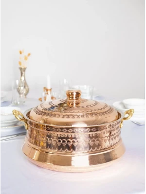 BAKIR TENCERE MARDİN İŞLEMELİ MODEL 8 LİTRE BAKIR RENK