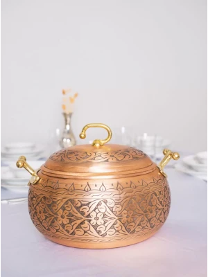 BAKIR TENCERE AĞIR İŞLEME TOMBUL MODEL MAT BAKIR RENK 8 LT