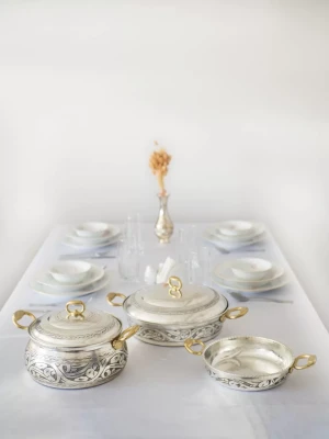 BAKIR TENCERE-TAVA SETİ OYMA NAKIŞ İŞLEME