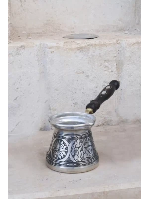 BAKIR CEZVE SEDEF KULPLU OYMA NAKIŞ İŞLEME GÜMÜŞ RENK (5 KİŞİLİK)