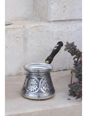 BAKIR CEZVE SEDEF KULPLU OYMA NAKIŞ İŞLEME GÜMÜŞ RENK (7 KİŞİLİK)