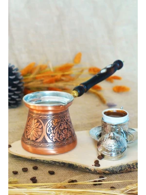 BAKIR CEZVE SEDEF KULPLU OYMA NAKIŞ İŞLEME BAKIR RENK (7 KİŞİLİK)
