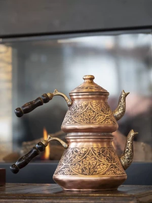 BAKIR ÇAYDANLIK AĞIR İŞLEMELİ MAT BAKIR RENK