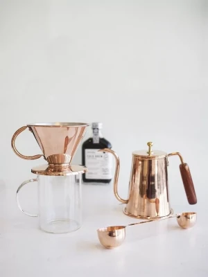 Bakır Filtre Kahve Seti V60 Parlak Bakır Renk