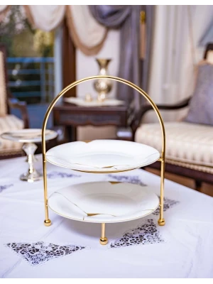 GÜMÜŞ KAPLAMA İKİ KATLI ETEJER SUNUMLUK (ALTIN RENK)