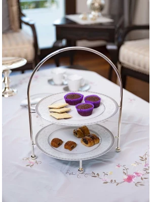 GÜMÜŞ KAPLAMA İKİ KATLI ETEJER SUNUMLUK (GÜMÜŞ RENK)