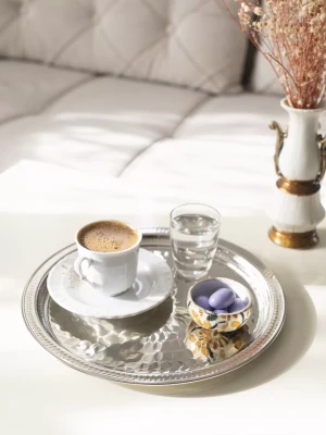 BAKIR TEPSİ MİNİ YUVARLAK TEK KİŞİLİK GÜMÜŞ RENK