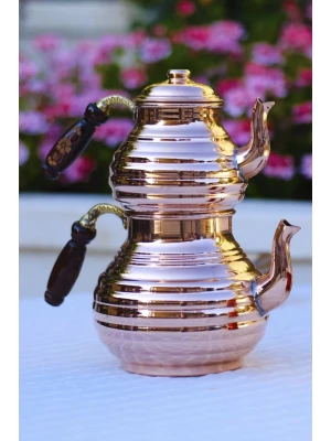 BAKIR ÇAYDANLIK DİLİMLİ MODEL BAKIR RENK