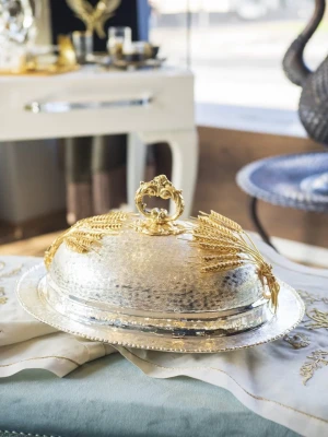 GÜMÜŞ KAPLAMA KAPAKLI SUNUMLUK BAŞAK DETAYLI