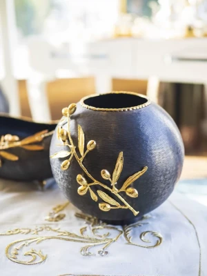 BAKIR VAZO CHRİSTOPER MODEL ZEYTİN DALI DETAYLI SİYAH