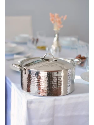 BAKIR MODERN TENCERE DERİN MODEL 24 CM GÜMÜŞ RENK