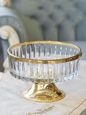 GÜMÜŞ KAPLAMA AYAKLI KRİSTAL KASELİ SUNUMLUK GOLD RENK