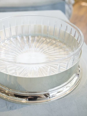 GÜMÜŞ KAPLAMA YUVARLAK SİLİNDİR KASE CAMLI SUNUMLUK (KESME KRİSTAL)