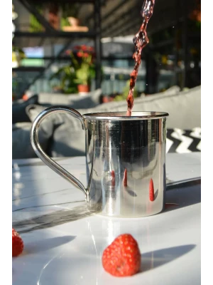 Bakır Kupa Bardak Düz Model Gümüş Renk 500 ml