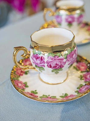 EL BOYAMASI FİNCAN TAKIMI PEMBE GÜL MODEL