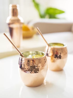 Bakır Bardak Tombul Kokteyl Model Çekiç Dövmeli Bakır Renk