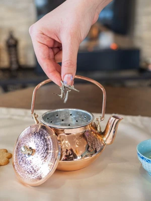 BAKIR ZEN DEMLİK YAPRAK DESENLİ PARLAK BAKIR RENK NO2