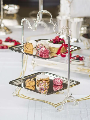 GÜMÜŞ KAPLAMA TEPSİLİ SUNUMLUK İKİ KATLI KARE FORM