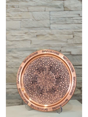 BAKIR TEPSİ BASKI İŞLEMELİ MODEL MAT BAKIR RENK TEPSİ 29 CM
