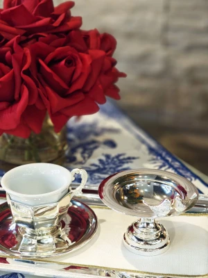 GÜMÜŞ KAPLAMA LOKUMLUK BOMBELİ MODEL ÇİFT KUŞLU (1 adet)