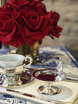 GÜMÜŞ KAPLAMA LOKUMLUK KUĞU DETAYLI DÜZ FORM 2 ADET