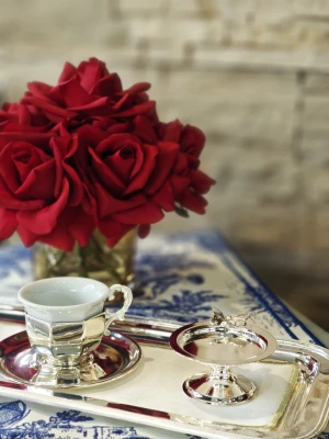 GÜMÜŞ KAPLAMA LOKUMLUK DÜZ FORM KELEBEK DETAYLI 2 ADET