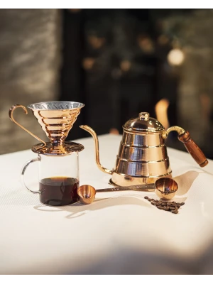 BAKIR FİLTRE KAHVE SETİ V60 PARLAK BAKIR RENK
