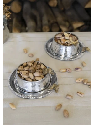 BAKIR ÇEREZLİK KELEBEK DETAYLI TABAKLI MODEL GÜMÜŞ RENK 2Lİ SET(4 PARÇA)