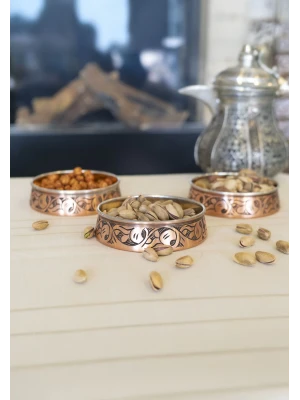 BAKIR ÇEREZLİK OYMA NAKIŞLI 3LÜ MAT BAKIR RENK 12 CM