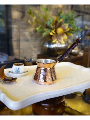 BAKIR CEZVE ÇEKİÇ DÖVME TOMBUL MODEL BAKIR RENK 4 KİŞİLİK